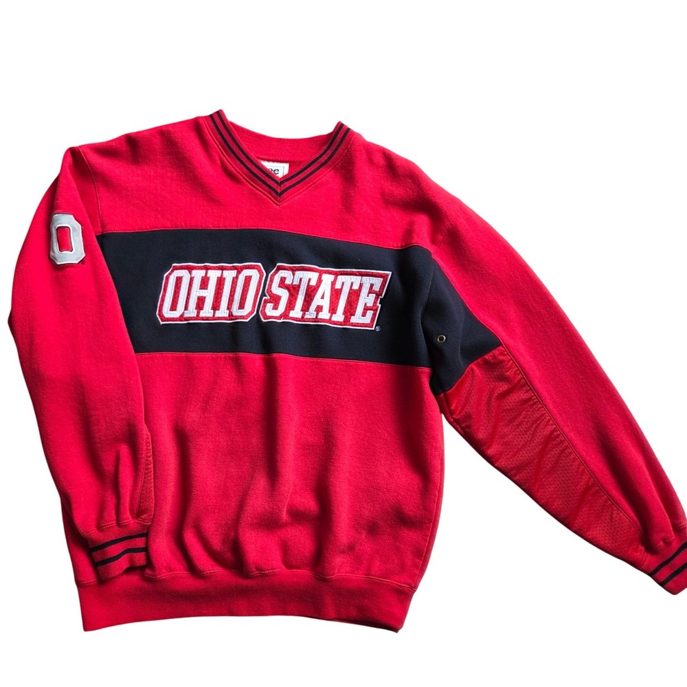 Lee Sport OSU Sweatshirt Ohio State Buckeyes Mens M Red Black V-Neck Vintage